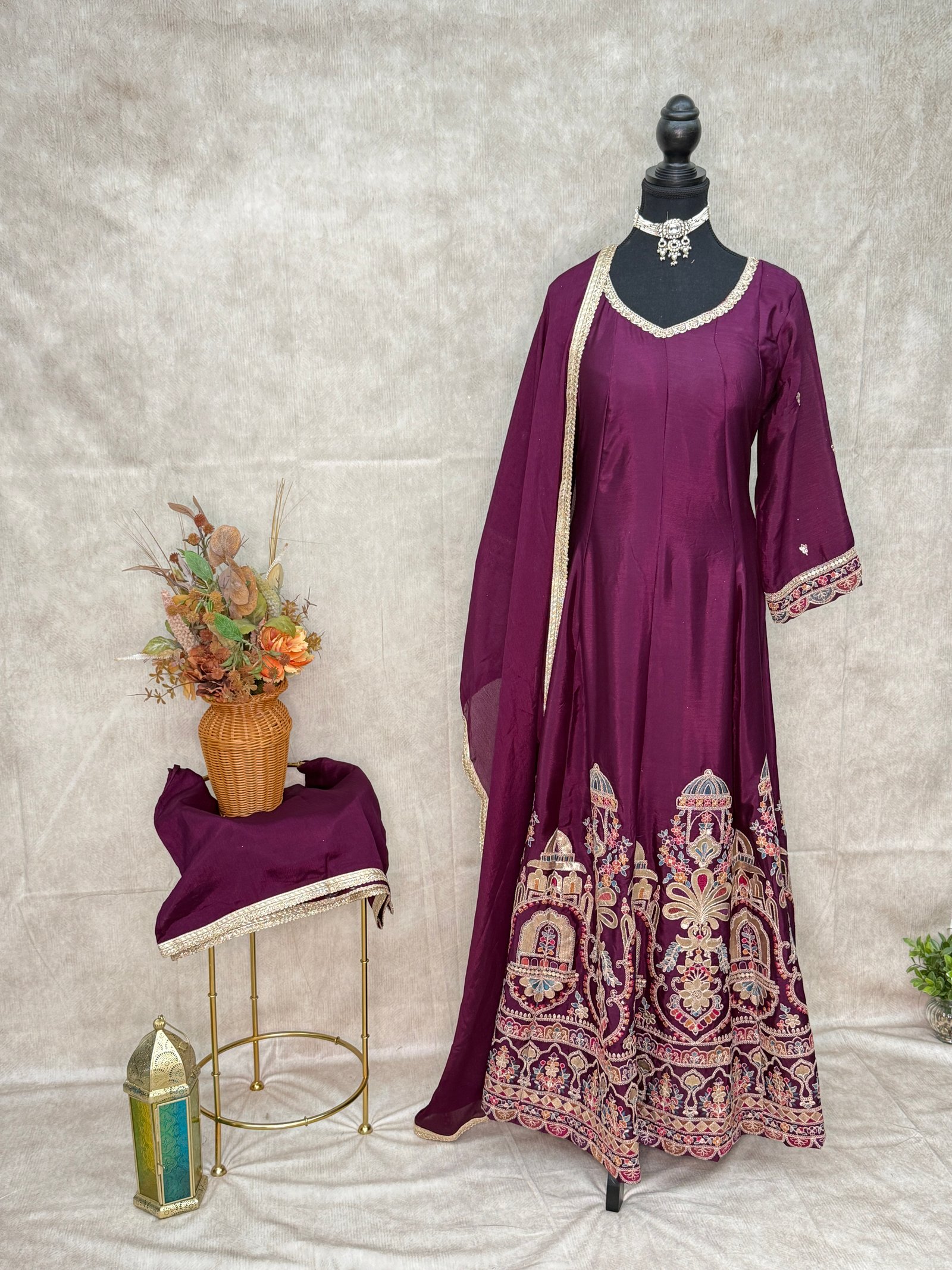 Wine Purple Anarkali Palazzo Set